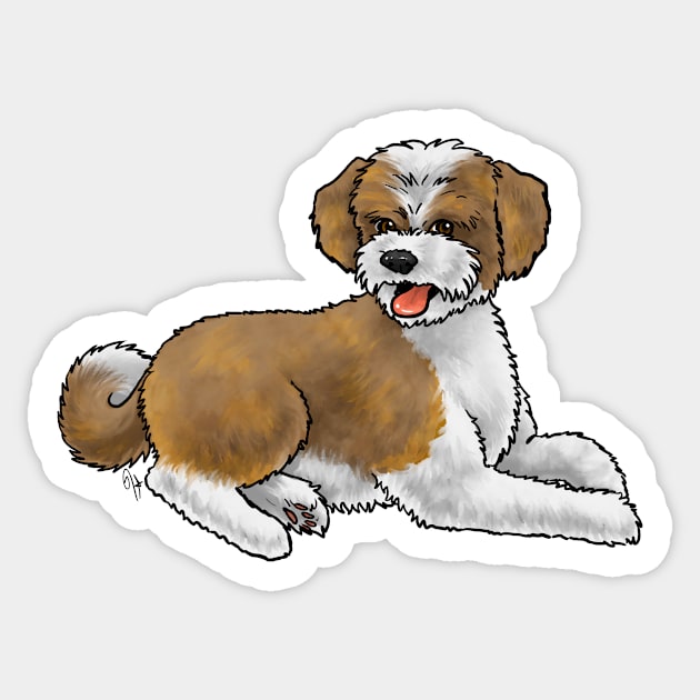 Dog - Aussiedoodle - Brown and White Sticker by Jen's Dogs Custom Gifts and Designs